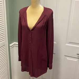 BCBGMaxAzria Long Sleeve Maroon Tunic